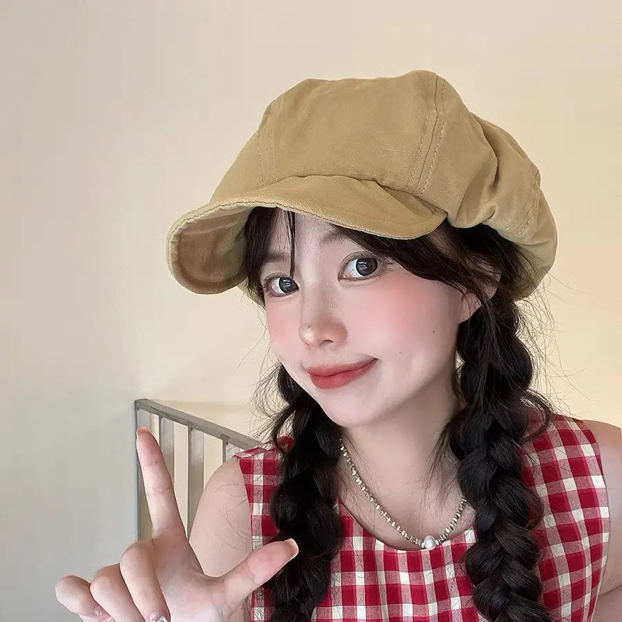 Japanese Berets for Women Harajuku Retro Cotton Hemp Octagonal Cap Oversized Summer Thin Lady Girl Newsboy Hats
