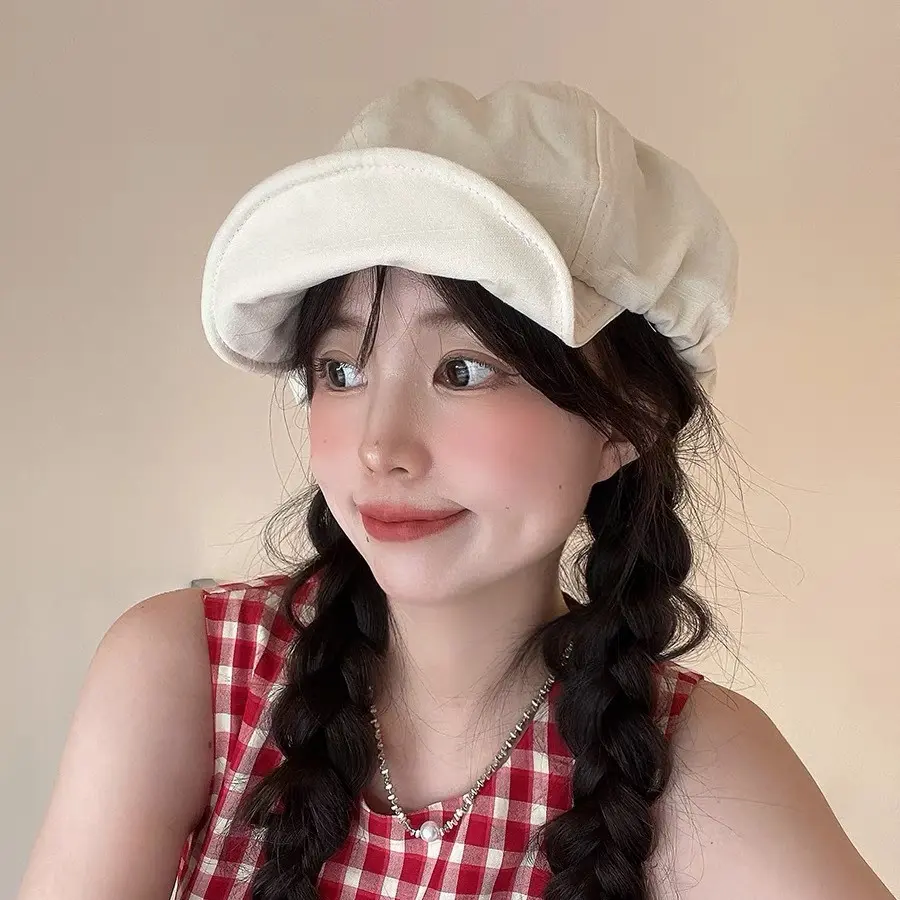 Japanese Berets for Women Harajuku Retro Cotton Hemp Octagonal Cap Oversized Summer Thin Lady Girl Newsboy Hats