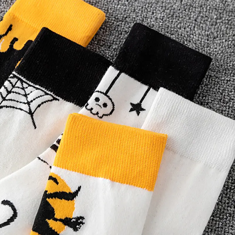 Winter Halloween Socks for Women Men Cartoon Pumpkin Bat Skeleton Funny Socks Thicken Cotton Breathable Middle Tube Socks
