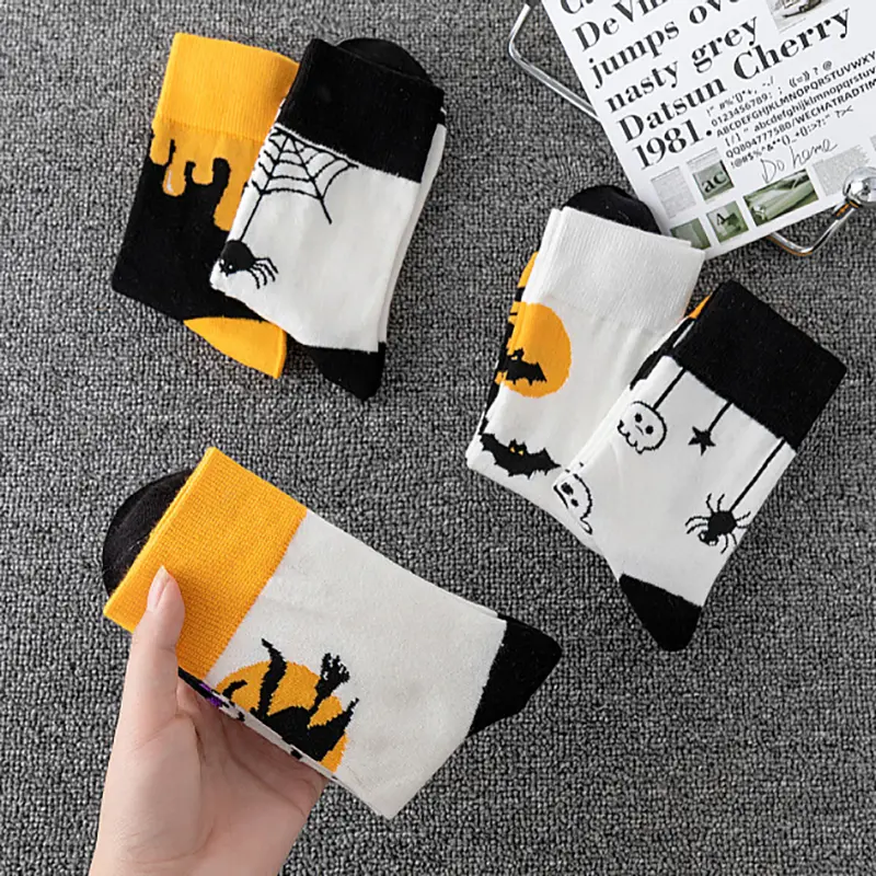 Winter Halloween Socks for Women Men Cartoon Pumpkin Bat Skeleton Funny Socks Thicken Cotton Breathable Middle Tube Socks