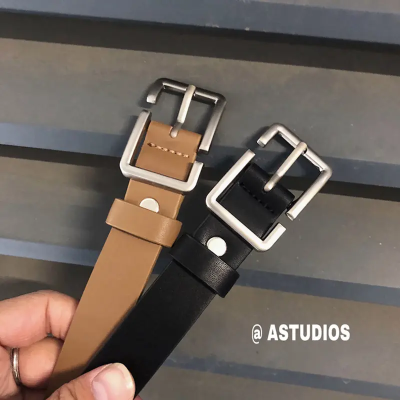 Korean Thin Belt for Men Women Simple Square Pin Buckle Waistband Vintage Jeans Pants PU Leather Girdle Waist Strap