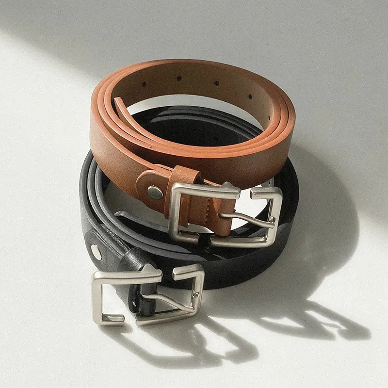 Korean Thin Belt for Men Women Simple Square Pin Buckle Waistband Vintage Jeans Pants PU Leather Girdle Waist Strap