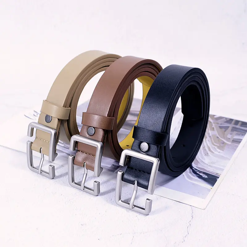 Korean Thin Belt for Men Women Simple Square Pin Buckle Waistband Vintage Jeans Pants PU Leather Girdle Waist Strap