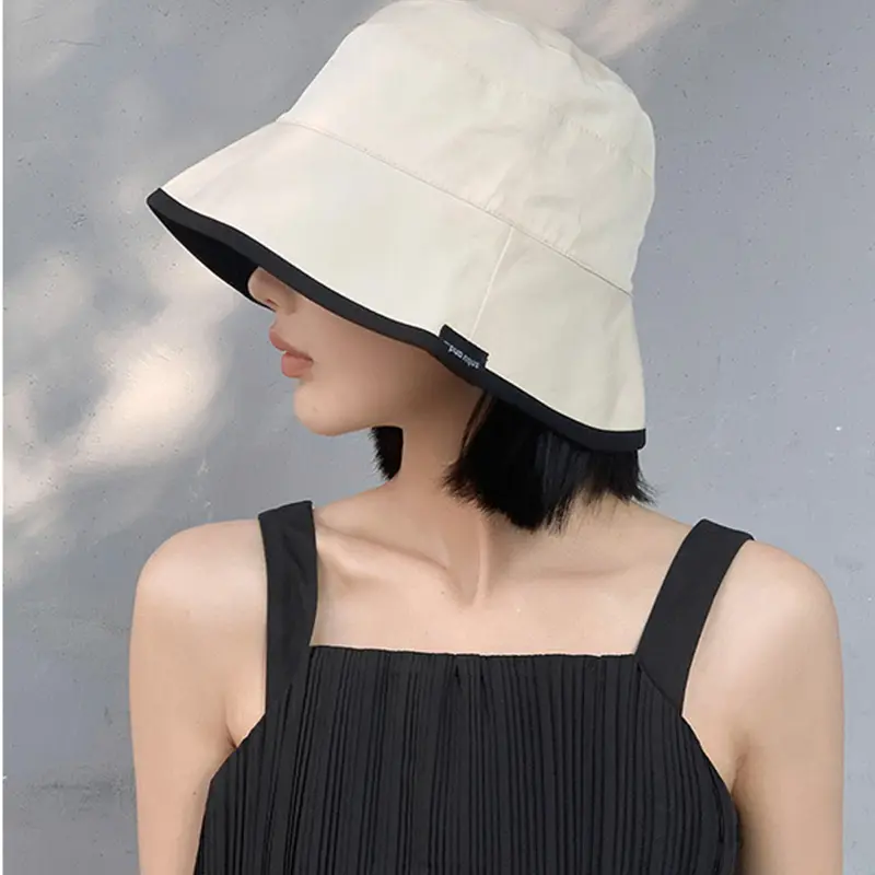 Double Sided Bucket Hat for Women Reversible Solid Color Fisherman Cap Summer Sunscreen Female Panama Sun Hats