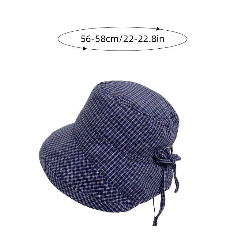 Korean Plaid Bucket Hats for Women Summer Foldable Fisherman Cap Outdoor Big Brim Sun Protection Basin Caps