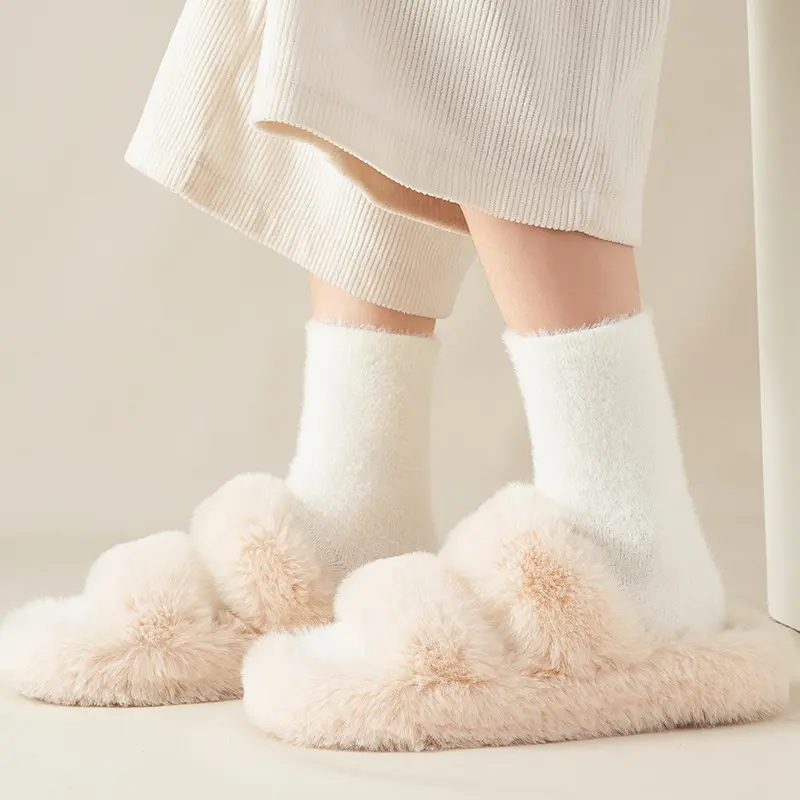 Winter Mink Velvet Socks Women White Black Warm Plush Home Sleeping Sock Soft Thicken Thermal Fluffy Middle Tube Socks