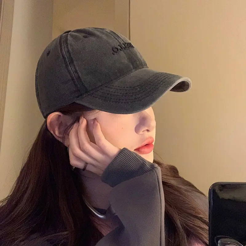 Letter Embroidered Baseball Cap for Women Retro Washed Cotton Snapback Hat Summer Adjustable Casual Sun Hats