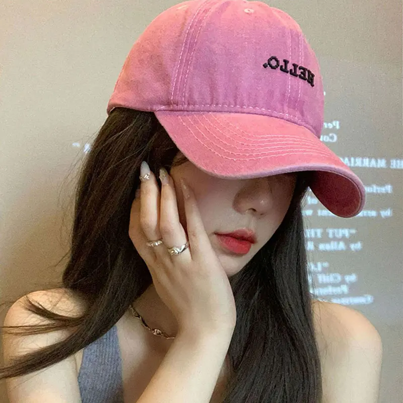 Letter Embroidered Baseball Cap for Women Retro Washed Cotton Snapback Hat Summer Adjustable Casual Sun Hats