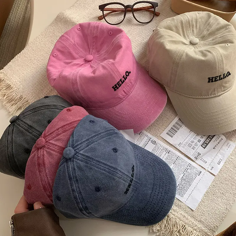 Letter Embroidered Baseball Cap for Women Retro Washed Cotton Snapback Hat Summer Adjustable Casual Sun Hats