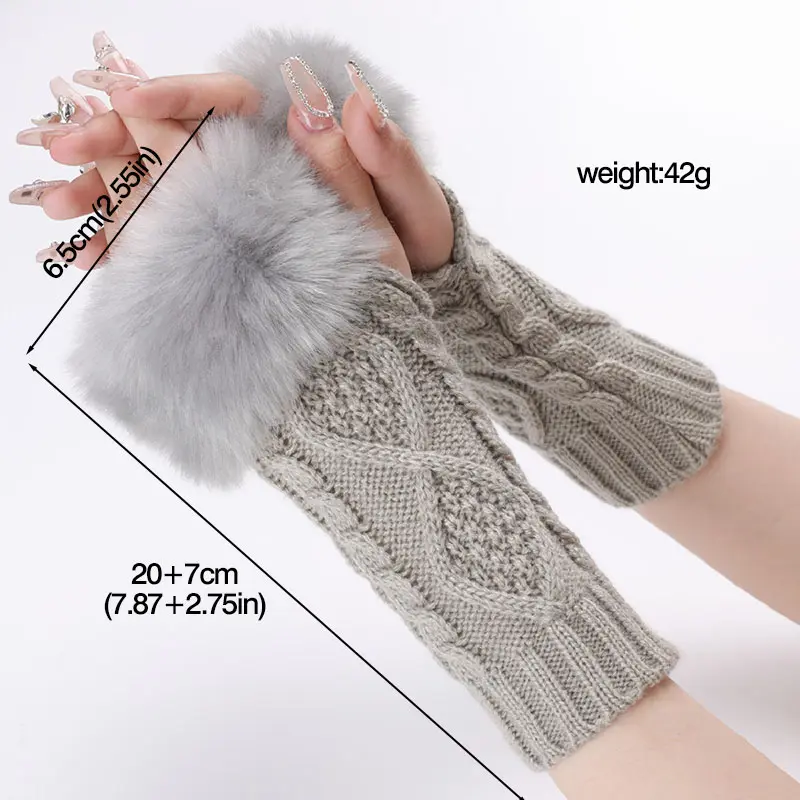 Women Furry Warm Sleeves Gloves Autumn Winter Lady Faux Rabbit Fur Fingerless Elastic Knitted Hemp Mittens Clothing Accessories