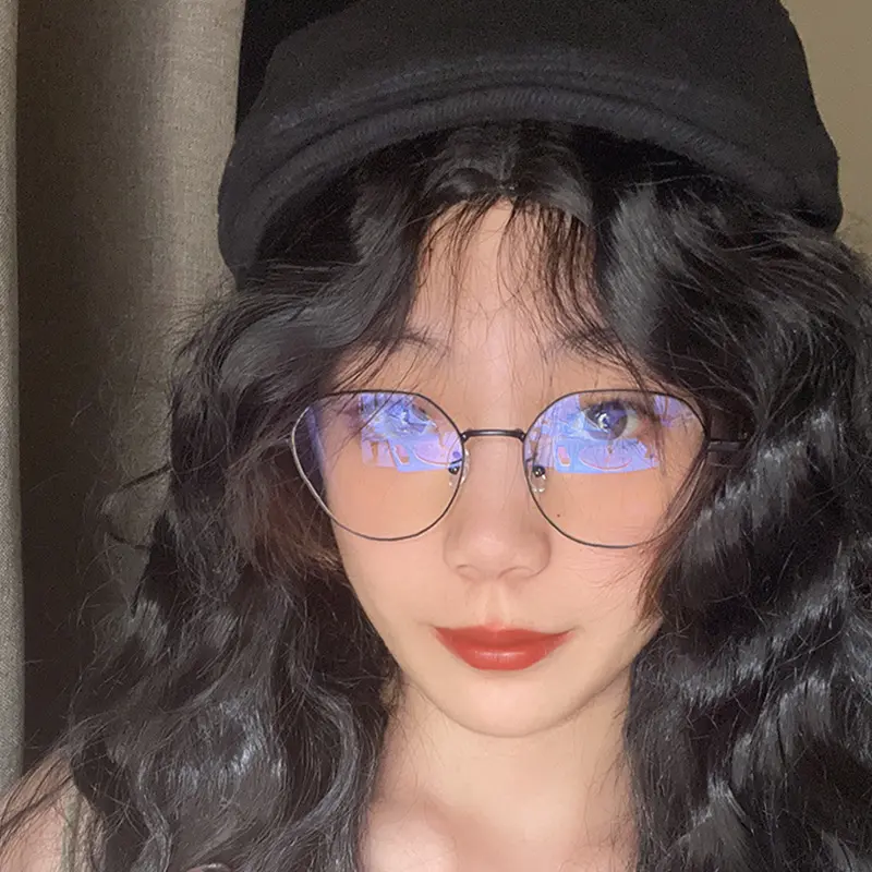 Anti Blue Light Reading Glasses for Women Metal Frame Flat Light Glasses Fashion Oversized Clear Oval Eyeglasses Spectacles