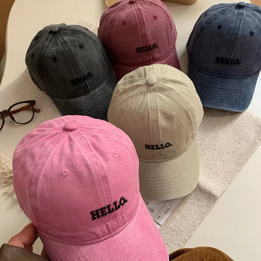 Letter Embroidered Baseball Cap for Women Retro Washed Cotton Snapback Hat Summer Adjustable Casual Sun Hats