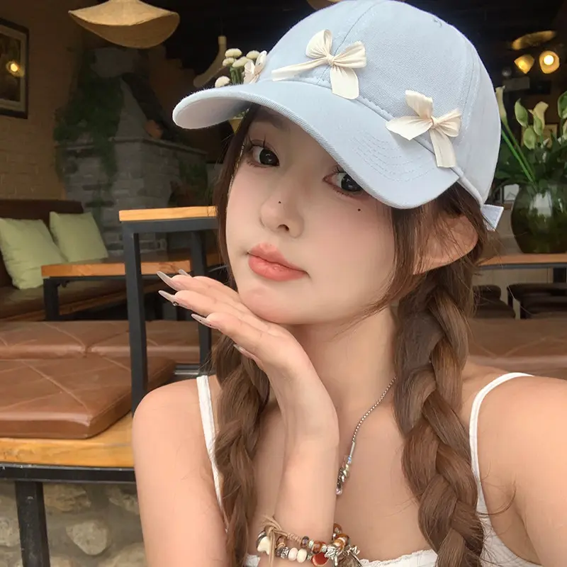 Korean Bowknot Baseball Cap for Women Y2K Girls Sweet Bows Peaked Hat Spring Summer Cotton Female Lady Sun Hats