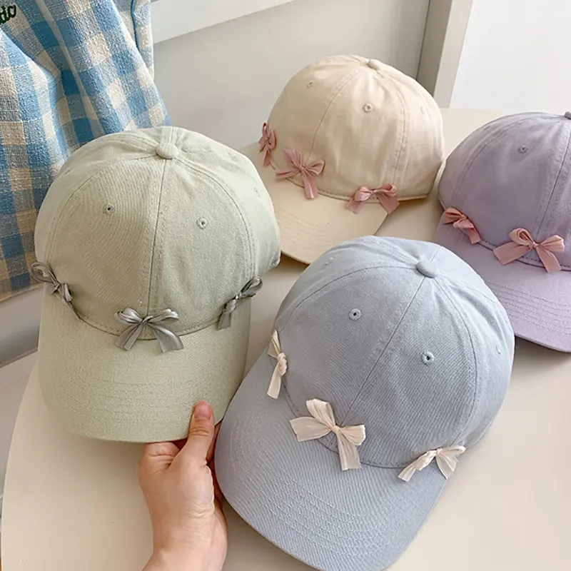 Korean Bowknot Baseball Cap for Women Y2K Girls Sweet Bows Peaked Hat Spring Summer Cotton Female Lady Sun Hats