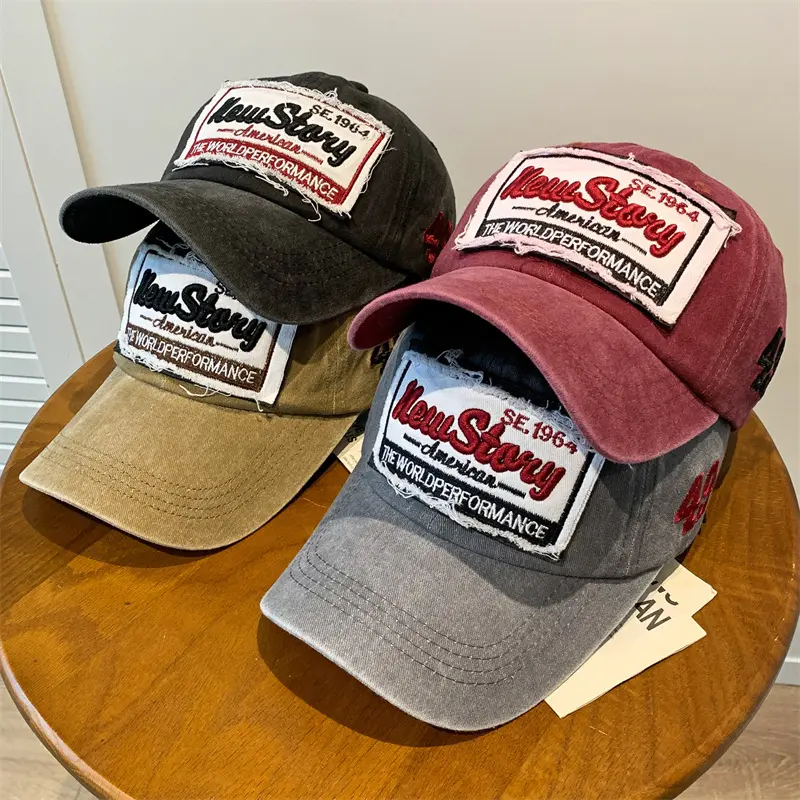 Washed Cotton Letter Baseball Cap for Men Women Retro Embroidered Sun Hat Spring Autumn Hip Hop Unisex Snapback Caps