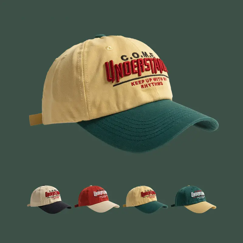 Letter Embroidery Baseball Cap Vintage Contrasting Color Snapback Hat for Women Summer Outdoor Sunshade Adjustable Hip-hop Hats