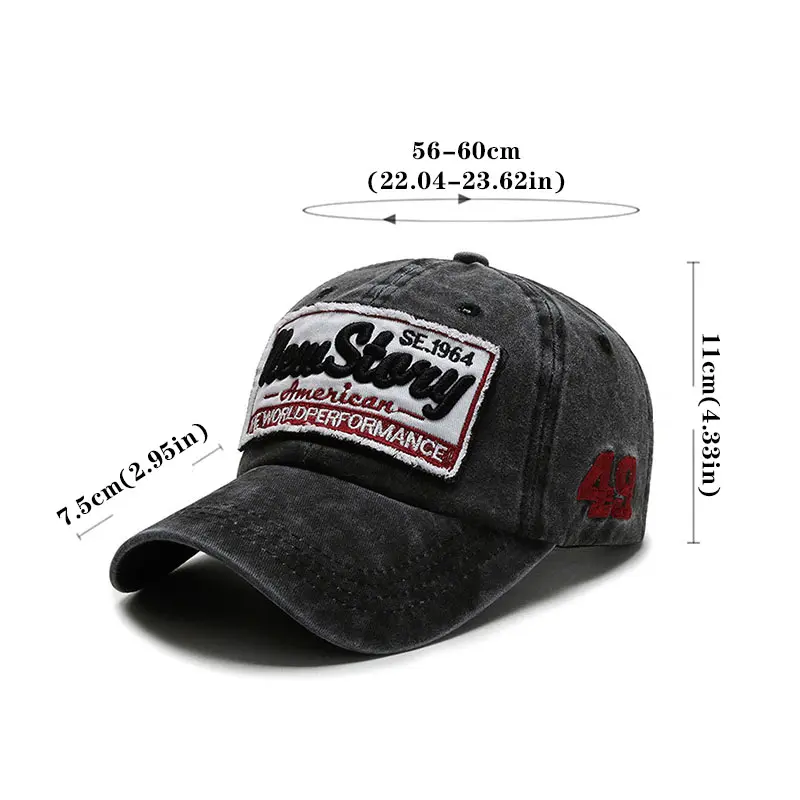 Washed Cotton Letter Baseball Cap for Men Women Retro Embroidered Sun Hat Spring Autumn Hip Hop Unisex Snapback Caps