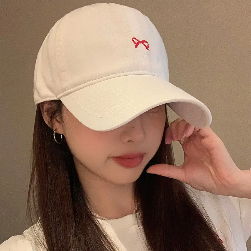 Korean Embroidered Bow Baseball Cap for Women Y2K Girls Duckbill Hat Spring Summer Cotton Casual Lady Sun Hats