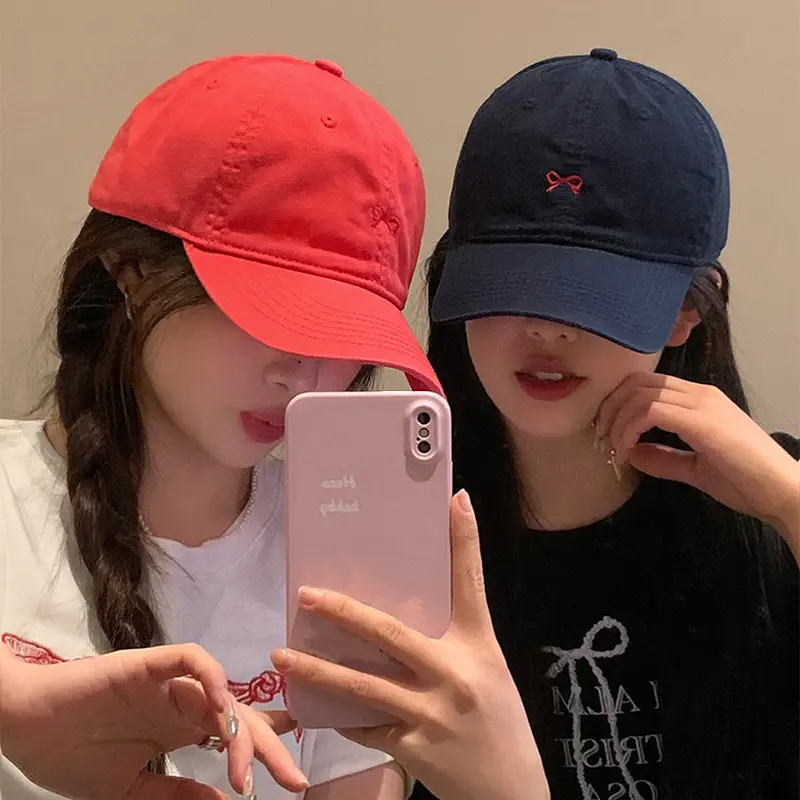 Korean Embroidered Bow Baseball Cap for Women Y2K Girls Duckbill Hat Spring Summer Cotton Casual Lady Sun Hats