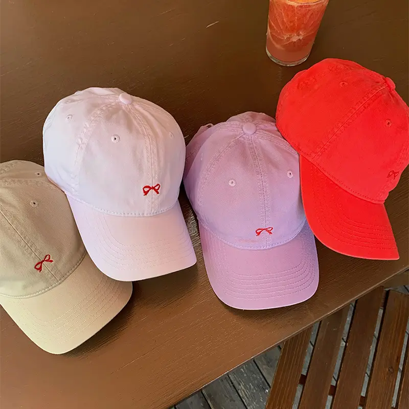 Korean Embroidered Bow Baseball Cap for Women Y2K Girls Duckbill Hat Spring Summer Cotton Casual Lady Sun Hats