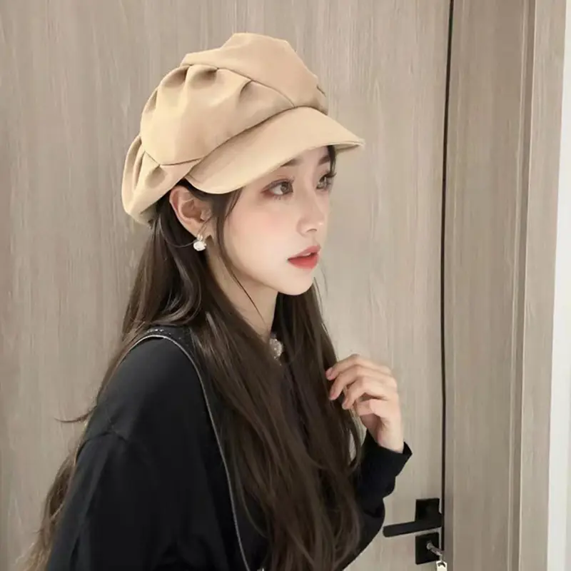 Vintage Women Beret Hat Autumn Winter Warm Female Octagonal Cap Korean Solid Color Newsboy Hats Girls Painter Caps Gorras