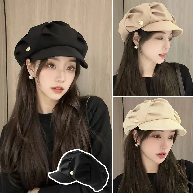 Vintage Women Beret Hat Autumn Winter Warm Female Octagonal Cap Korean Solid Color Newsboy Hats Girls Painter Caps Gorras