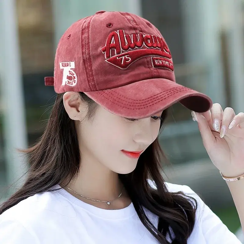 Letter Embroidery Baseball Cap Women Vintage Washed Cotton Snapback  Hat Unisex Summer Outdoor Sunshade Dad Trucker Hats