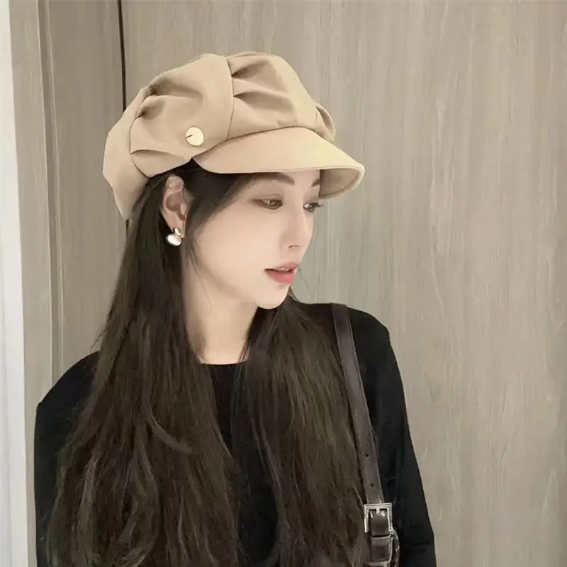 Vintage Women Beret Hat Autumn Winter Warm Female Octagonal Cap Korean Solid Color Newsboy Hats Girls Painter Caps Gorras