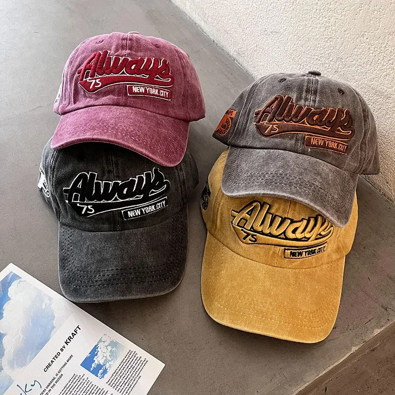 Letter Embroidery Baseball Cap Women Vintage Washed Cotton Snapback  Hat Unisex Summer Outdoor Sunshade Dad Trucker Hats