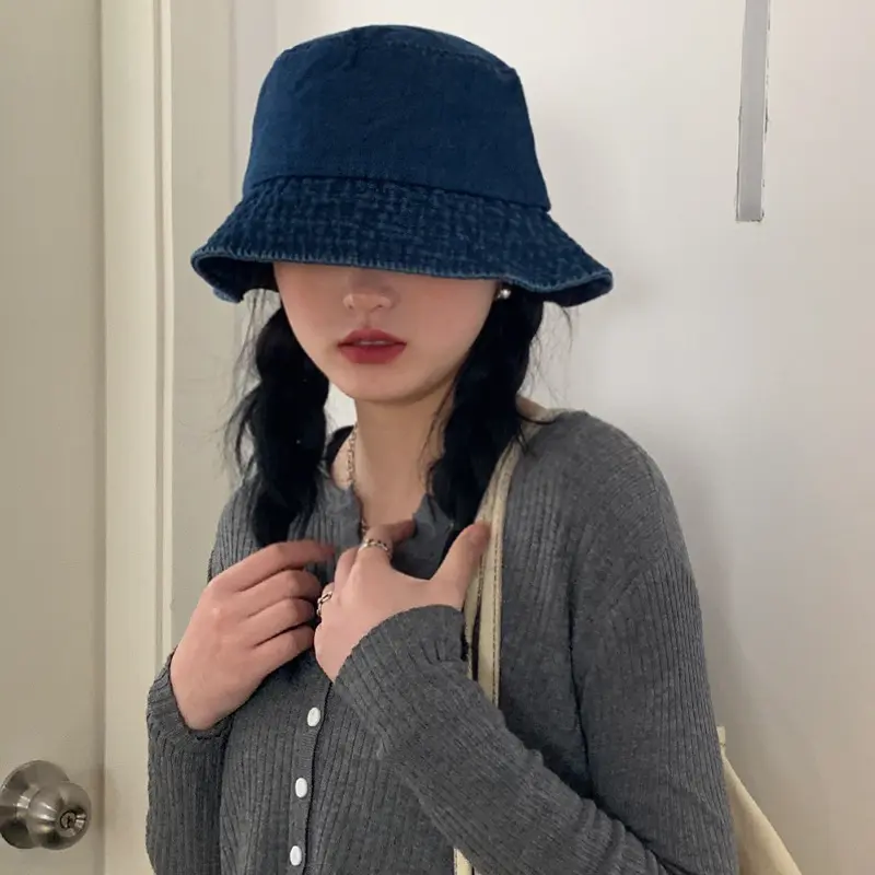Washed Denim Bucket Hat for Women Men Retro Wide Brim Fisherman Cap Summer Outdoor Girls Lady Panama Sun Hat Bob Caps