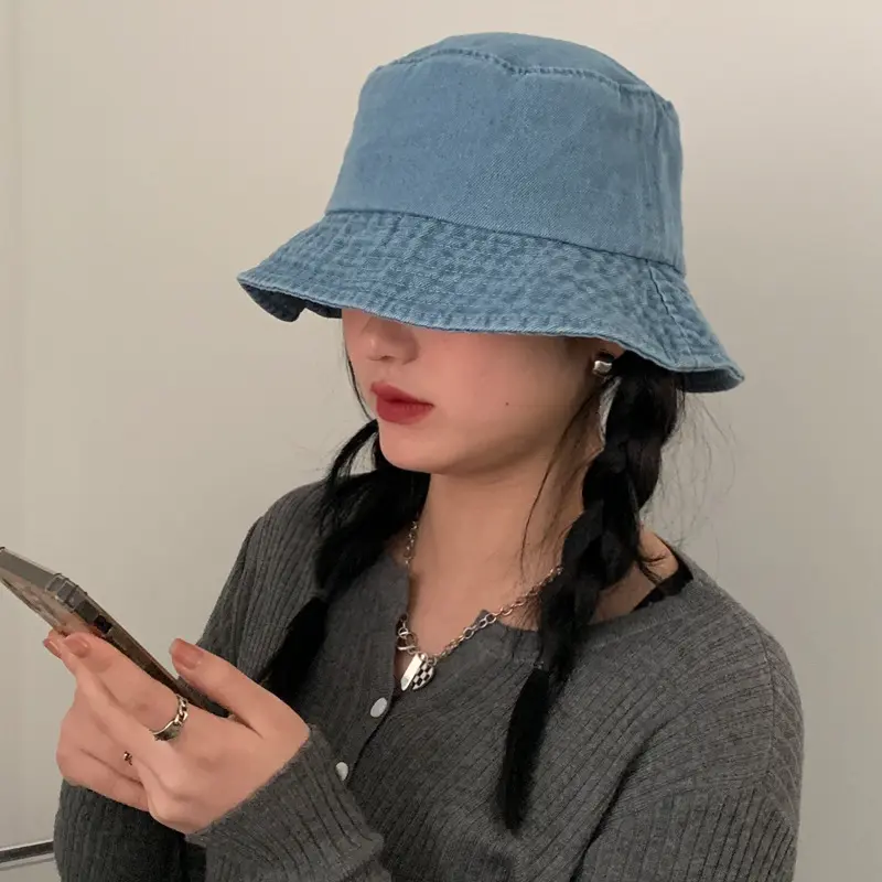 Washed Denim Bucket Hat for Women Men Retro Wide Brim Fisherman Cap Summer Outdoor Girls Lady Panama Sun Hat Bob Caps