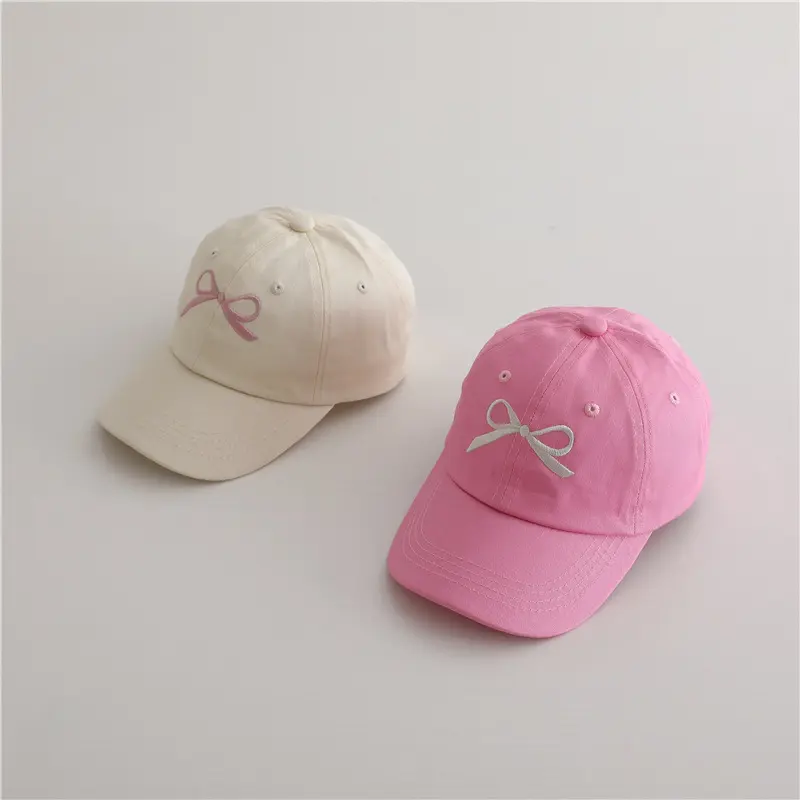 Summer Children Baseball Cap Korean Ins Bow Embroidered Peaked Hat for Girls Y2K Solid Color Adjustable Kids Sun Visor Hats