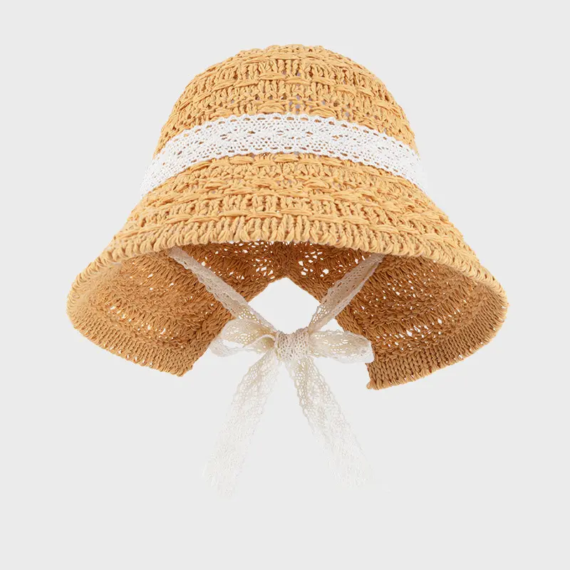 Summer Lace Straw Hat for Women Handmade Crochet Beach Panama Cap Korean Wide Brim Anti-UV Sun Visor Caps
