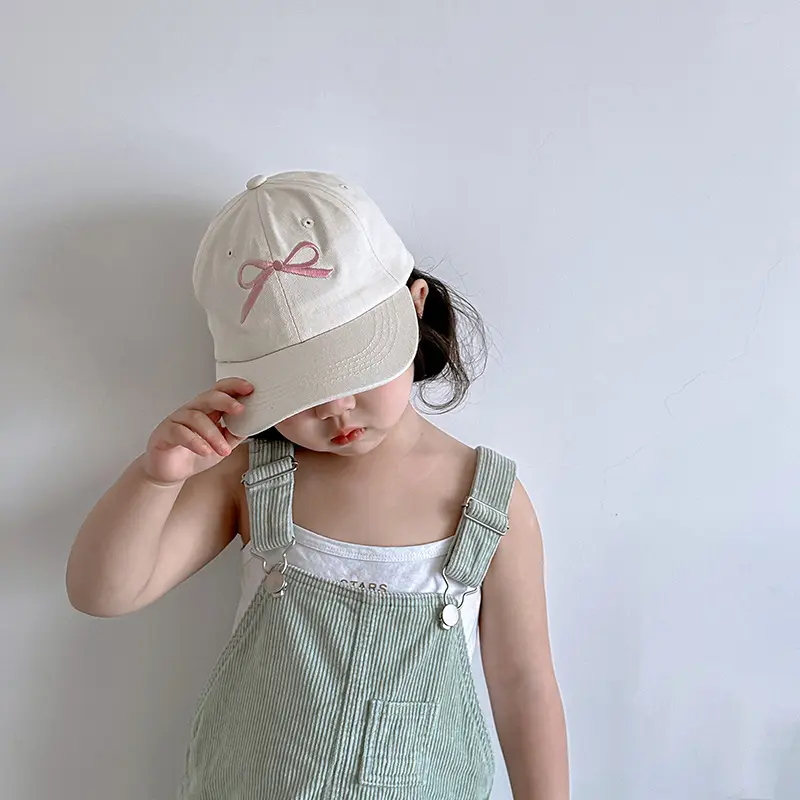 Summer Children Baseball Cap Korean Ins Bow Embroidered Peaked Hat for Girls Y2K Solid Color Adjustable Kids Sun Visor Hats