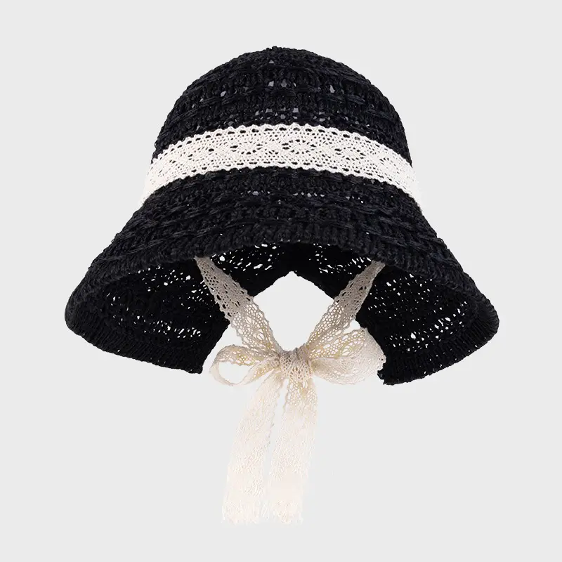 Summer Lace Straw Hat for Women Handmade Crochet Beach Panama Cap Korean Wide Brim Anti-UV Sun Visor Caps