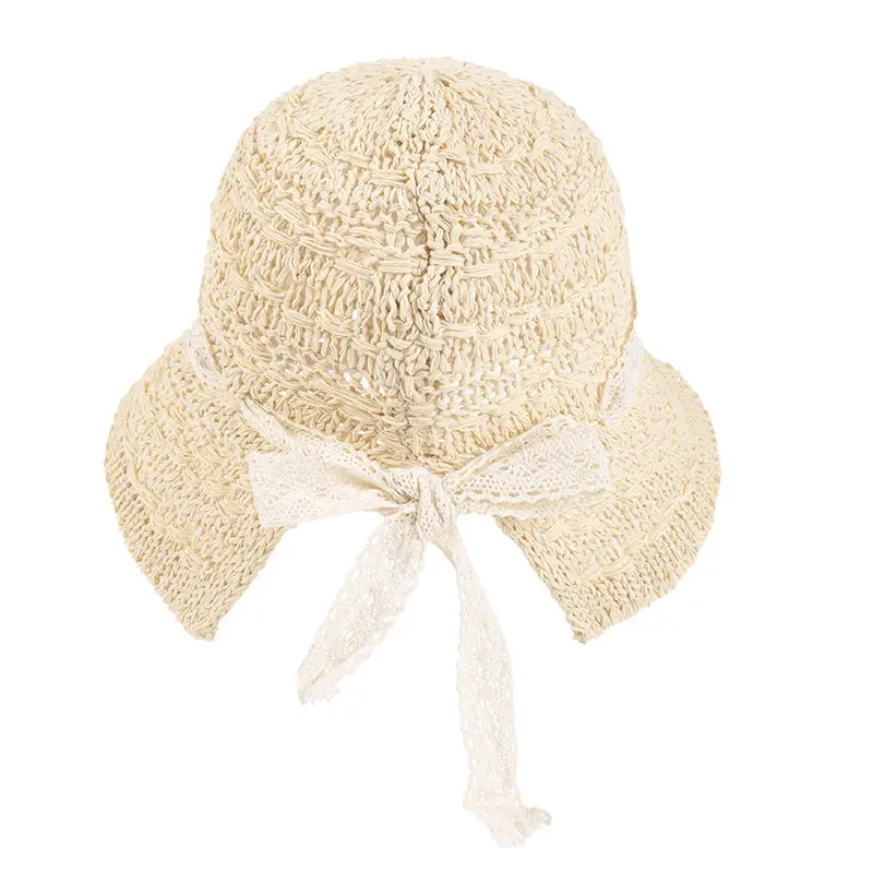 Summer Lace Straw Hat for Women Handmade Crochet Beach Panama Cap Korean Wide Brim Anti-UV Sun Visor Caps