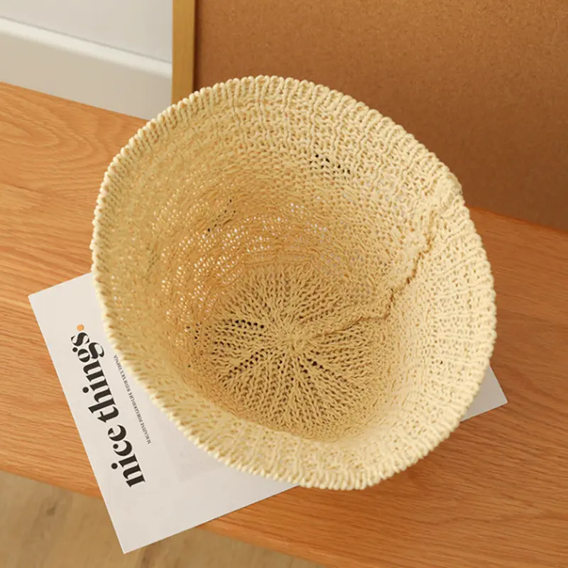 Korean Bow Straw Hat for Women Outdoor Foldable UV Protection Bucket Hats Summer Sunscreen Vacation Holiday Sun Hats