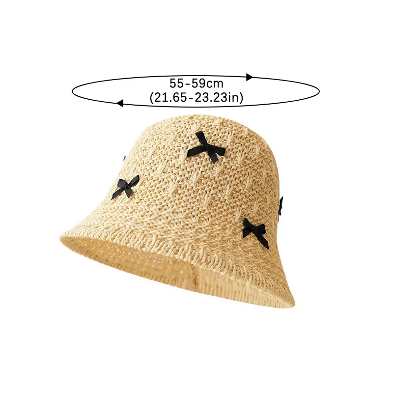 Korean Bow Straw Hat for Women Outdoor Foldable UV Protection Bucket Hats Summer Sunscreen Vacation Holiday Sun Hats