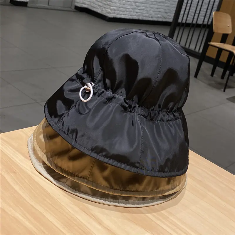 Summer Drawstring Bucket Cap for Women Quick Dry Panama Sun Hat Solid Color Adjustable Female Lady Fisherman Caps