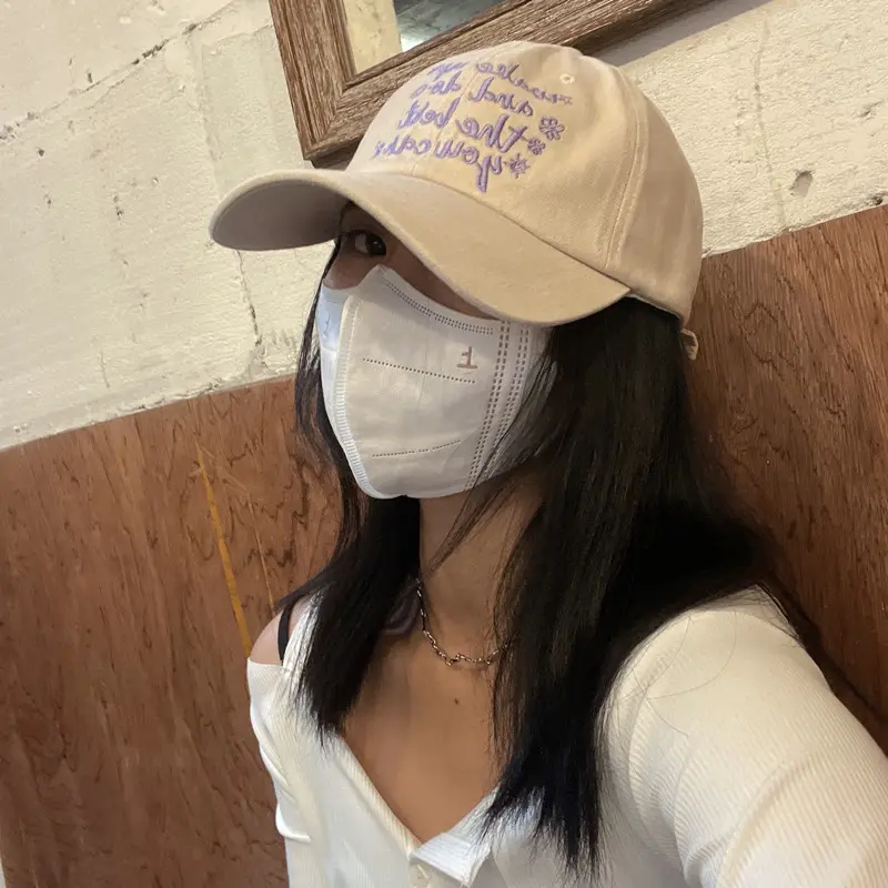 Washed Cotton Letter Baseball Cap for Women Retro Embroidery Snapback Hat Summer Solid Color Adjustable Couple Sun Visor Hats