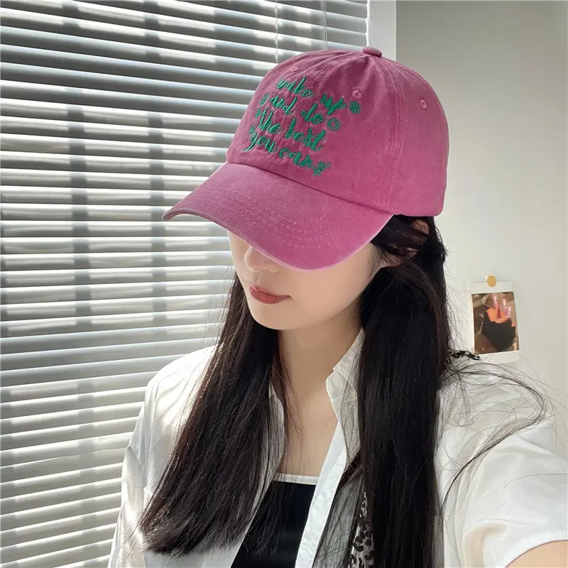 Washed Cotton Letter Baseball Cap for Women Retro Embroidery Snapback Hat Summer Solid Color Adjustable Couple Sun Visor Hats