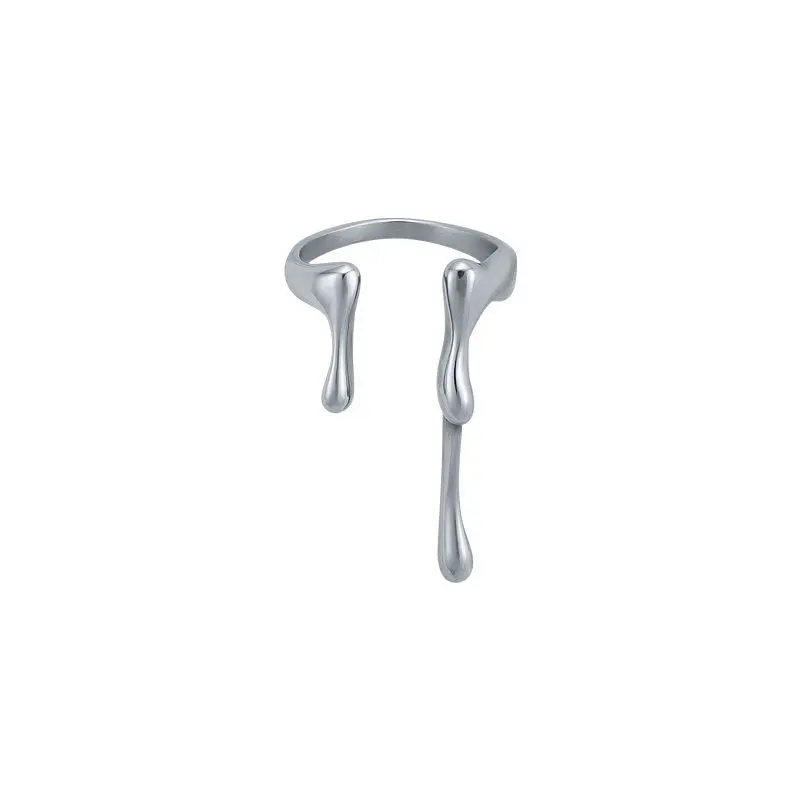 Punk Irregular Liquid Lava Open Ring Women Vintage Silver Color Metal Ring Cuff Hip Hop Personality Simple Fidget Ring Jewelry