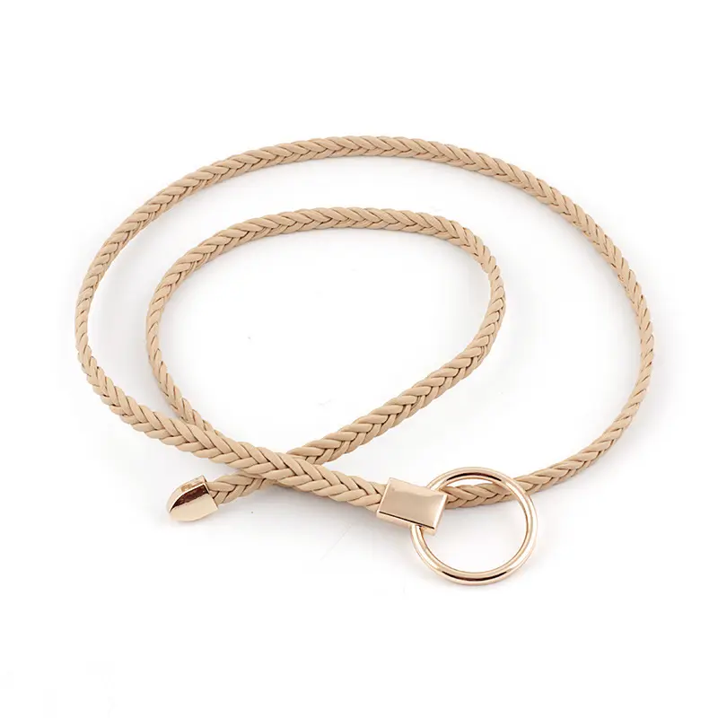 Korean Women Weave Belt Simple O Ring Buckle Thin Braided Waistband Female Dress Shirts Decoration Waist Strap