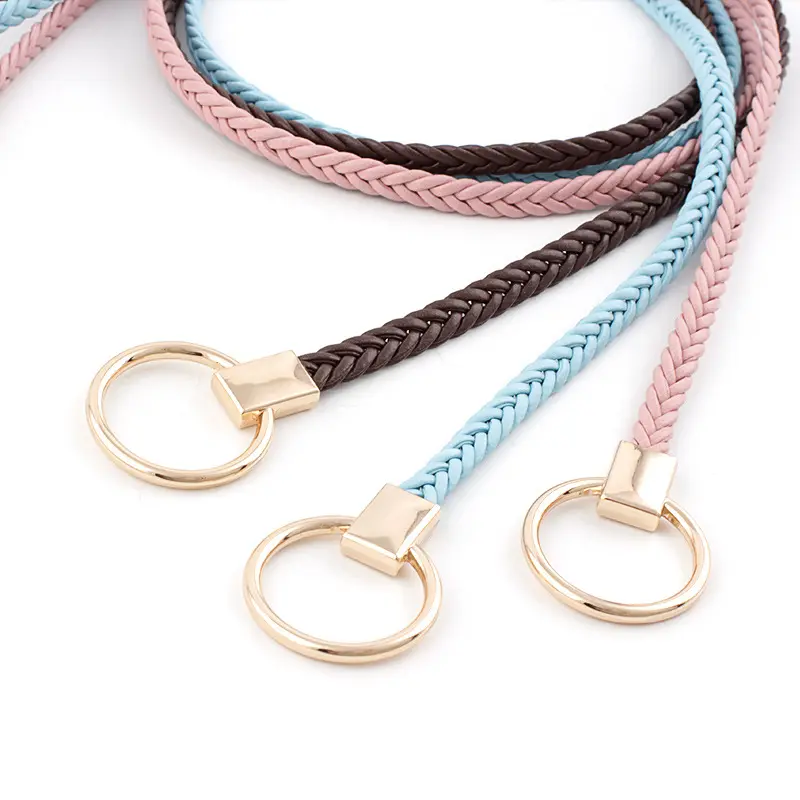 Korean Women Weave Belt Simple O Ring Buckle Thin Braided Waistband Female Dress Shirts Decoration Waist Strap