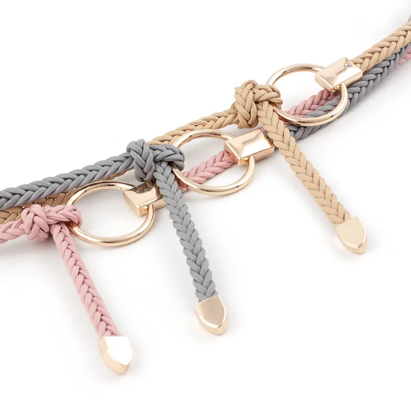 Korean Women Weave Belt Simple O Ring Buckle Thin Braided Waistband Female Dress Shirts Decoration Waist Strap