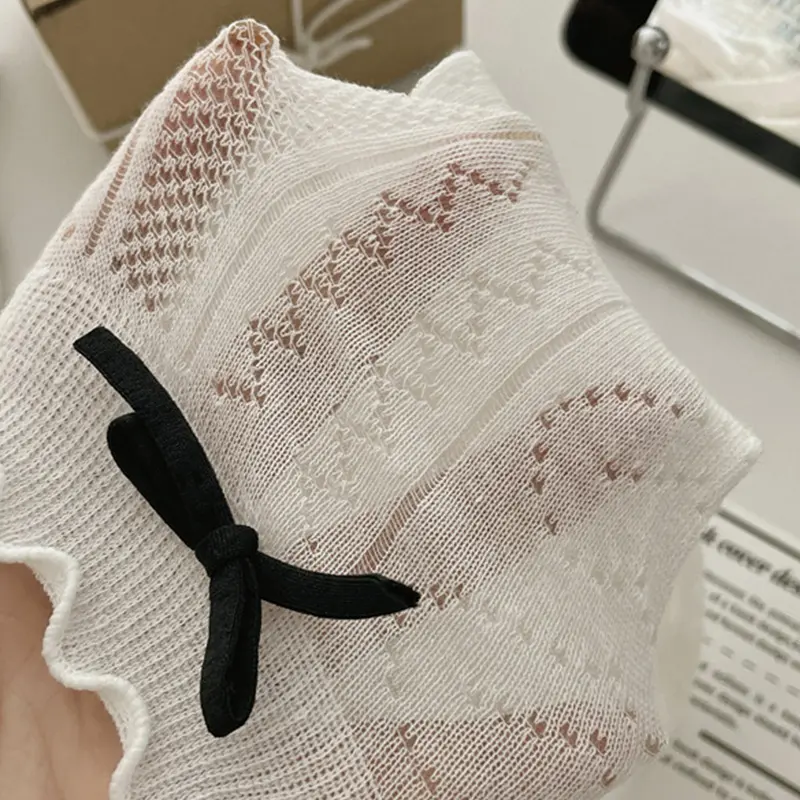 Korean Bow Socks for Women Summer Breathable Mesh Middle Tube Sock Japanese Lolita Bowknot JK Girls Long Socks