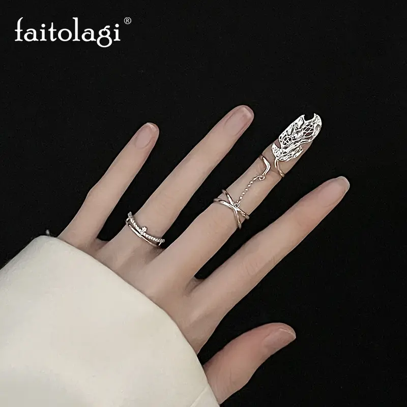 Punk Irregular Nail Rings Y2K Liquid Gothic Cross Woman Casual Nail Ring Leaf Cross Open Rings Aesthetics Protection Rings Party
