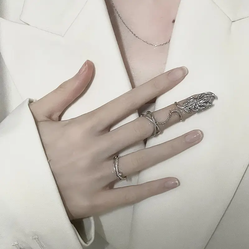 Punk Irregular Nail Rings Y2K Liquid Gothic Cross Woman Casual Nail Ring Leaf Cross Open Rings Aesthetics Protection Rings Party
