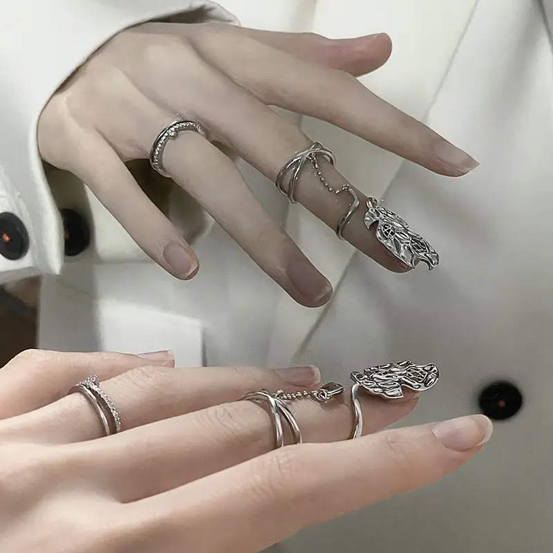 Punk Irregular Nail Rings Y2K Liquid Gothic Cross Woman Casual Nail Ring Leaf Cross Open Rings Aesthetics Protection Rings Party