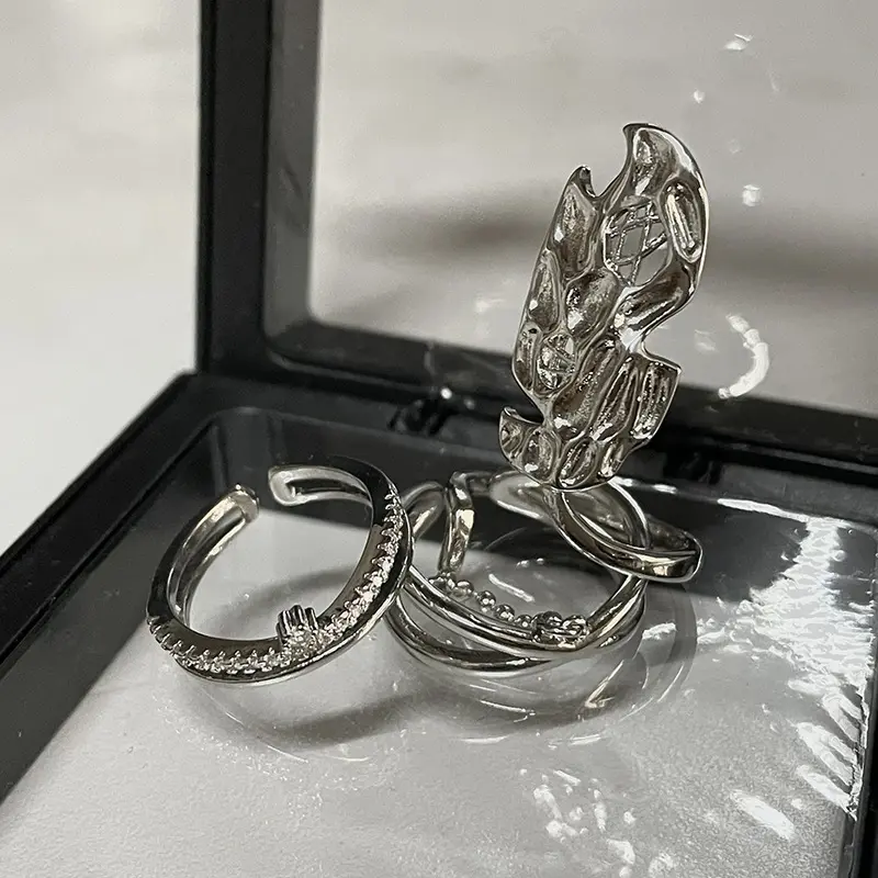 Punk Irregular Nail Rings Y2K Liquid Gothic Cross Woman Casual Nail Ring Leaf Cross Open Rings Aesthetics Protection Rings Party